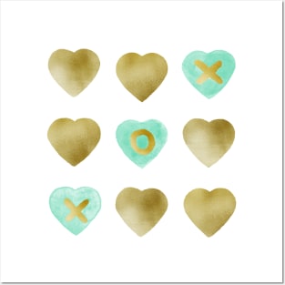 Tic tac toe hearts - mint and gold Posters and Art